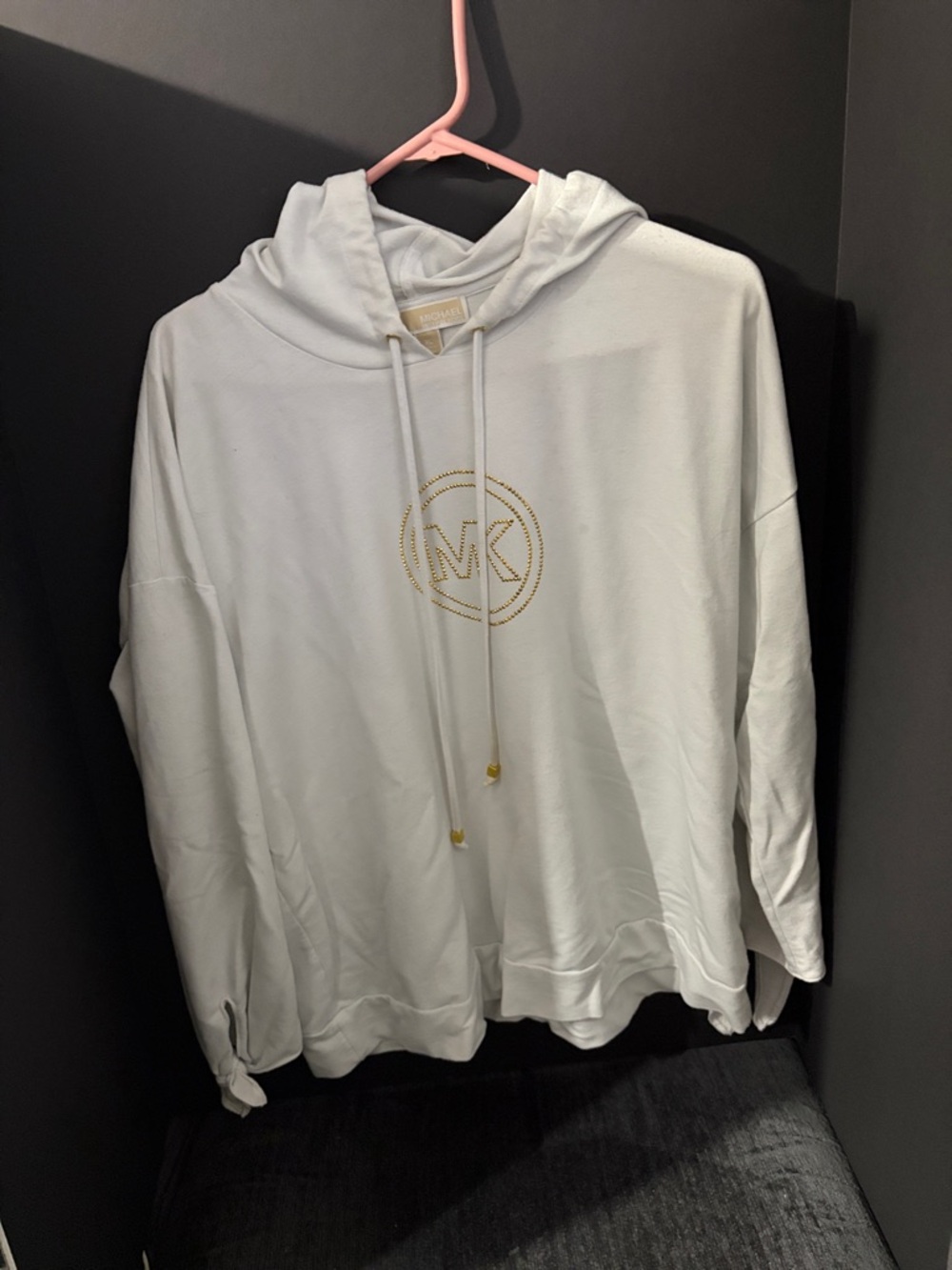 Michael Kors White Crewneck Hoodie with Gold Logo Detail